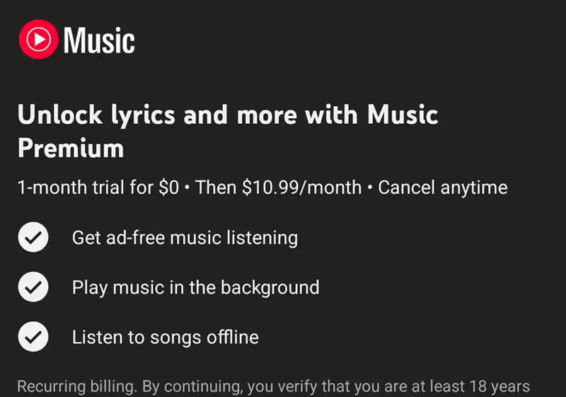 구글은 유튜브 뮤직에서 무료 사용자용으로 가사 텍스트를 숨겼습니다
