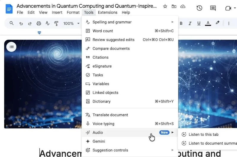 구글 문서는 이제 문서를 빠르게 요약할 수 있습니다.